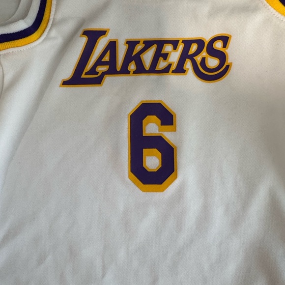 NBA Lakers #6 JAMES Kids White Romper with Purple and Gold Accents - Picture 3 of 7